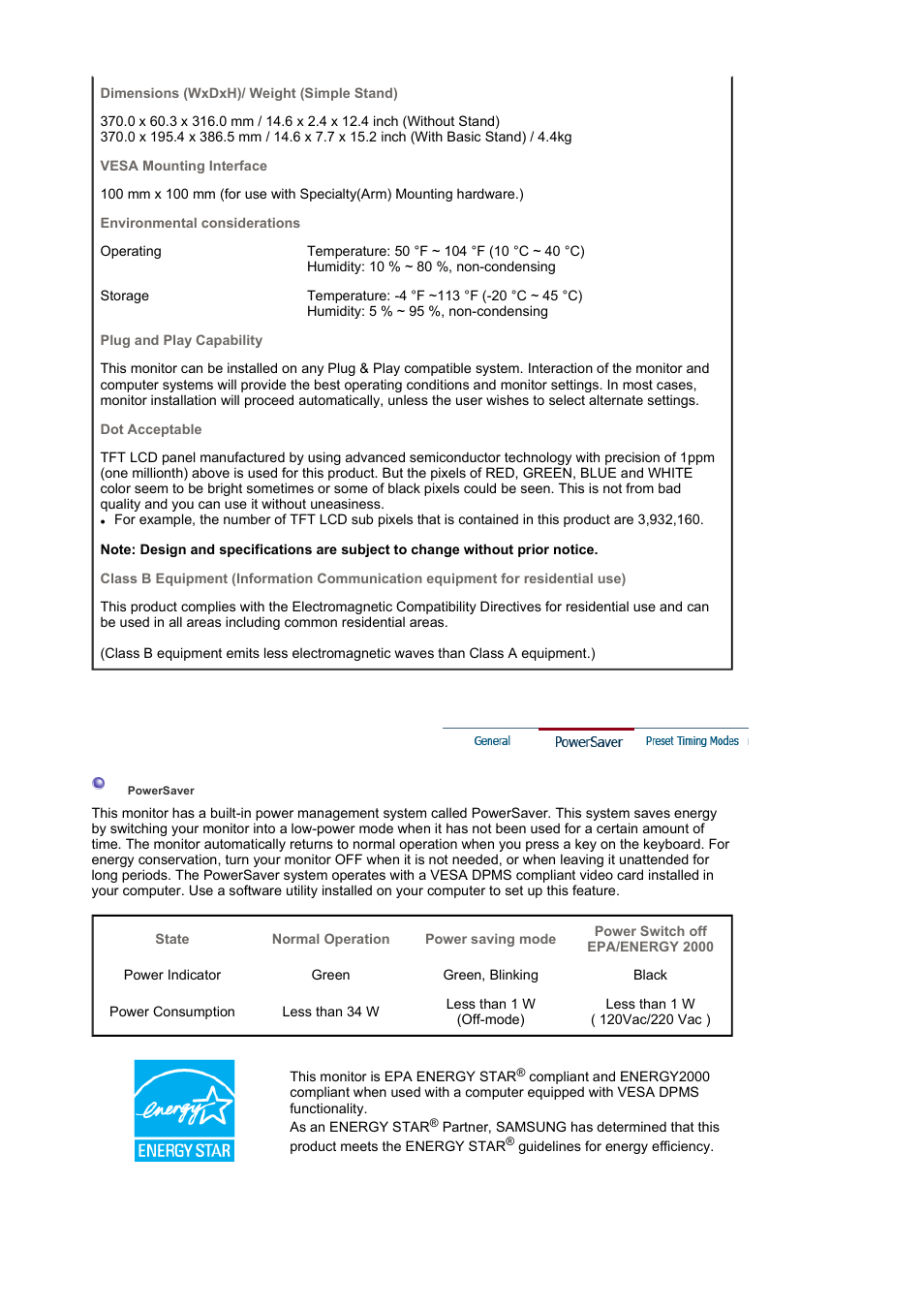 Powersaver | Samsung LS17MJVKBJ-XAA User Manual | Page 34 / 42