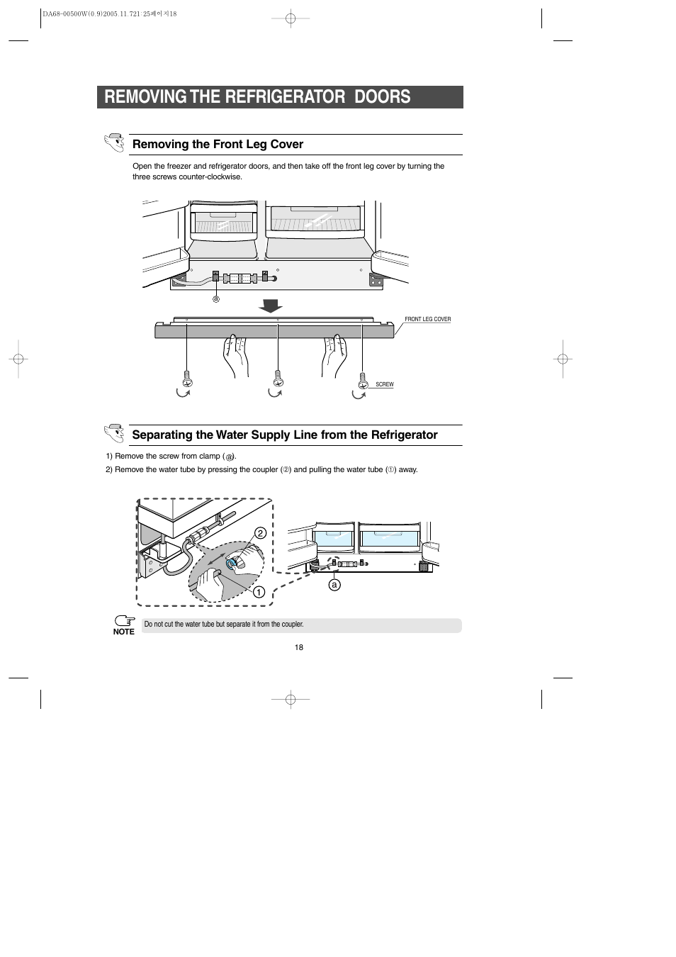Removing the refrigerator doors | Samsung RS2666SL-XAA User Manual | Page 18 / 32