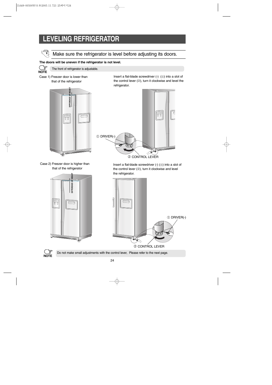 Leveling refrigerator | Samsung RS2666SL-XAA User Manual | Page 24 / 32
