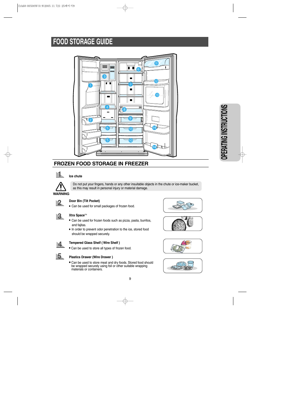 Opera ting instr uctions, Food storage guide | Samsung RS2666SL-XAA User Manual | Page 9 / 32