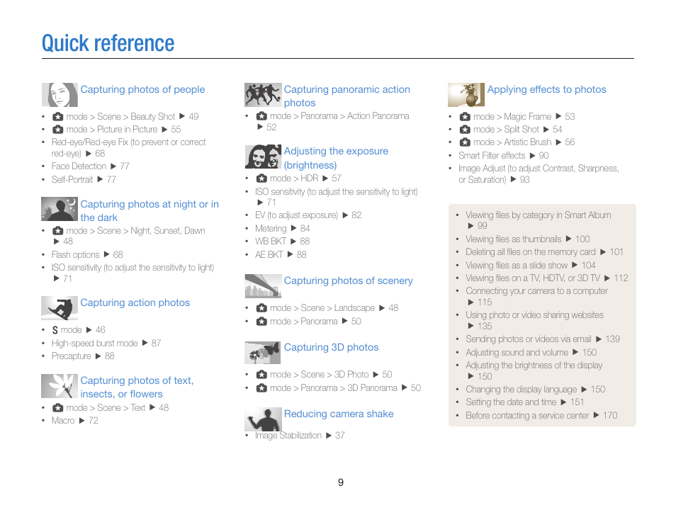 Quick reference | Samsung EC-EX2FZZBPBUS User Manual | Page 10 / 193