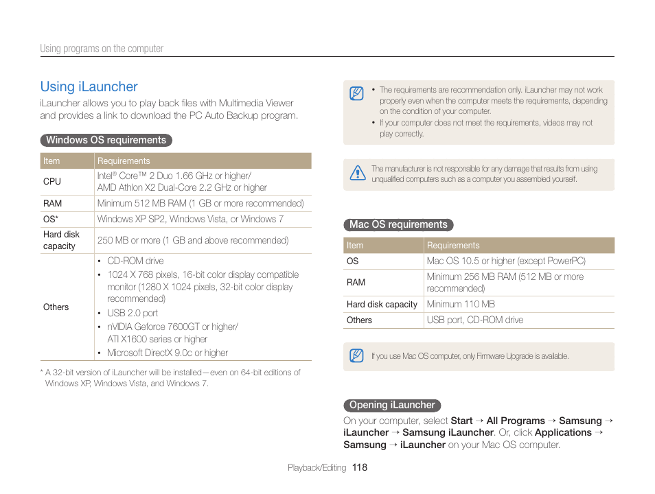 Using ilauncher, Using ilauncher ………………………… 118 | Samsung EC-EX2FZZBPBUS User Manual | Page 119 / 193