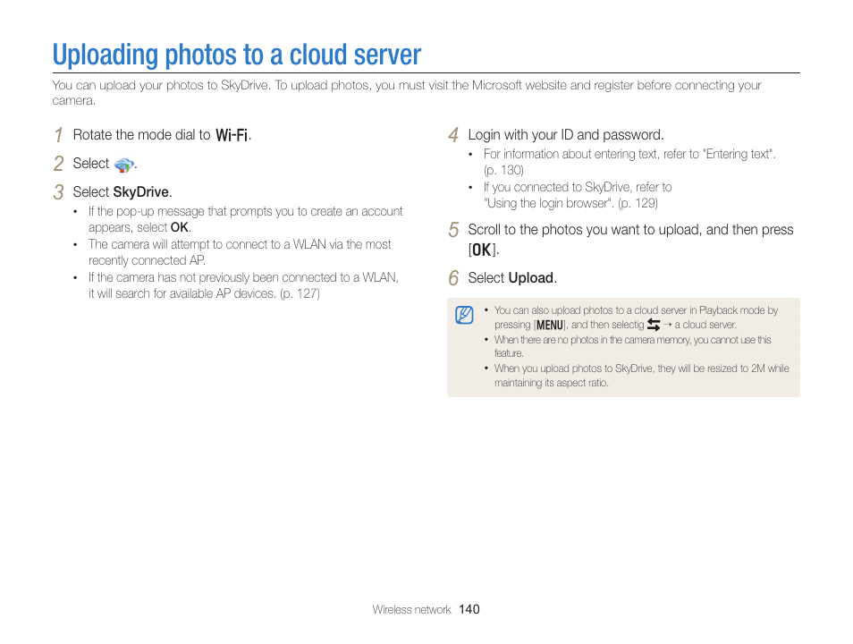 Uploading photos to a cloud server | Samsung EC-EX2FZZBPBUS User Manual | Page 141 / 193