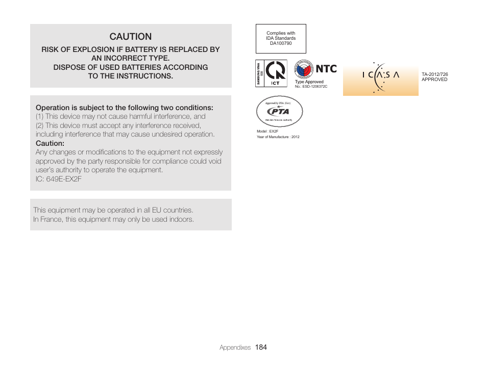 Caution | Samsung EC-EX2FZZBPBUS User Manual | Page 185 / 193