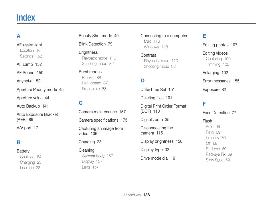 Index | Samsung EC-EX2FZZBPBUS User Manual | Page 189 / 193