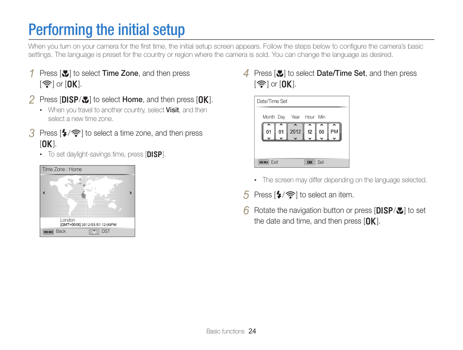 Performing the initial setup | Samsung EC-EX2FZZBPBUS User Manual | Page 25 / 193