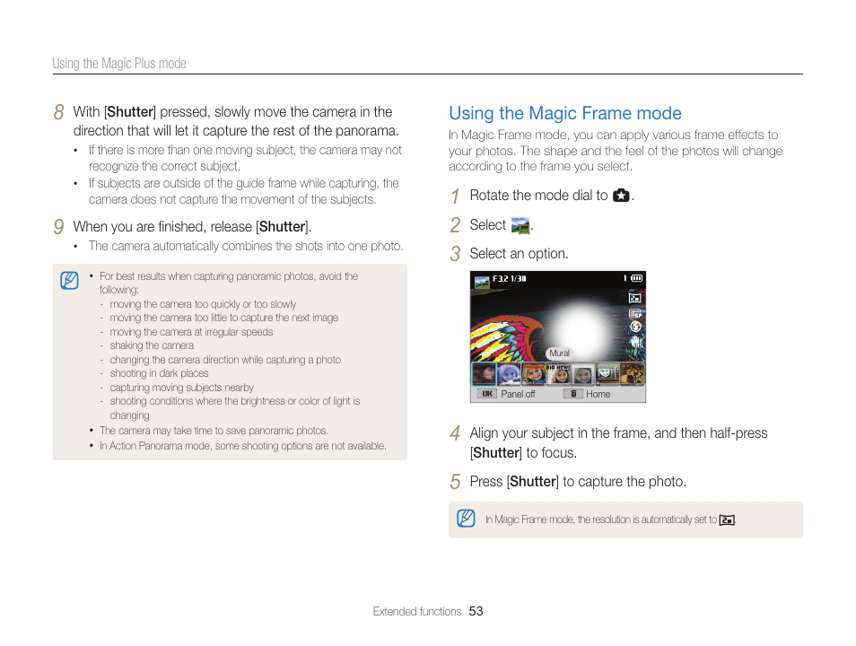 Using the magic frame mode, Using the magic frame mode …………… 53 | Samsung EC-EX2FZZBPBUS User Manual | Page 54 / 193