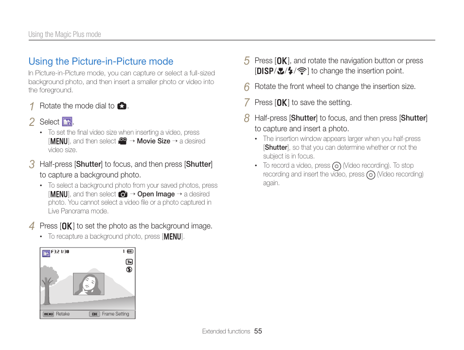 Using the picture-in-picture mode, Using the picture-in-picture mode ……… 55 | Samsung EC-EX2FZZBPBUS User Manual | Page 56 / 193