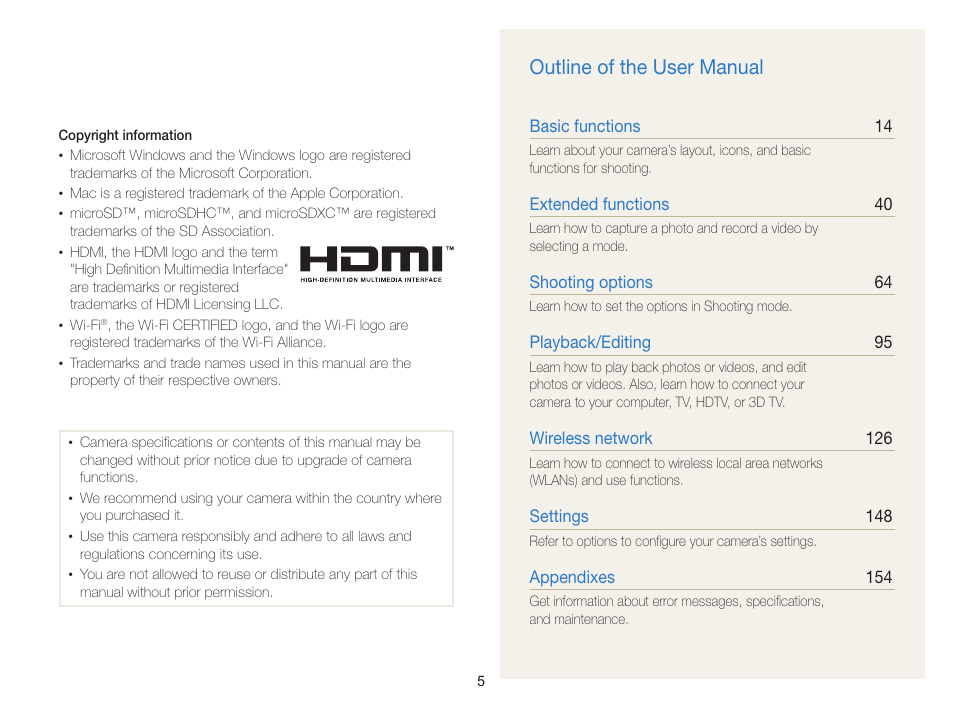 Outline of the user manual | Samsung EC-EX2FZZBPBUS User Manual | Page 6 / 193