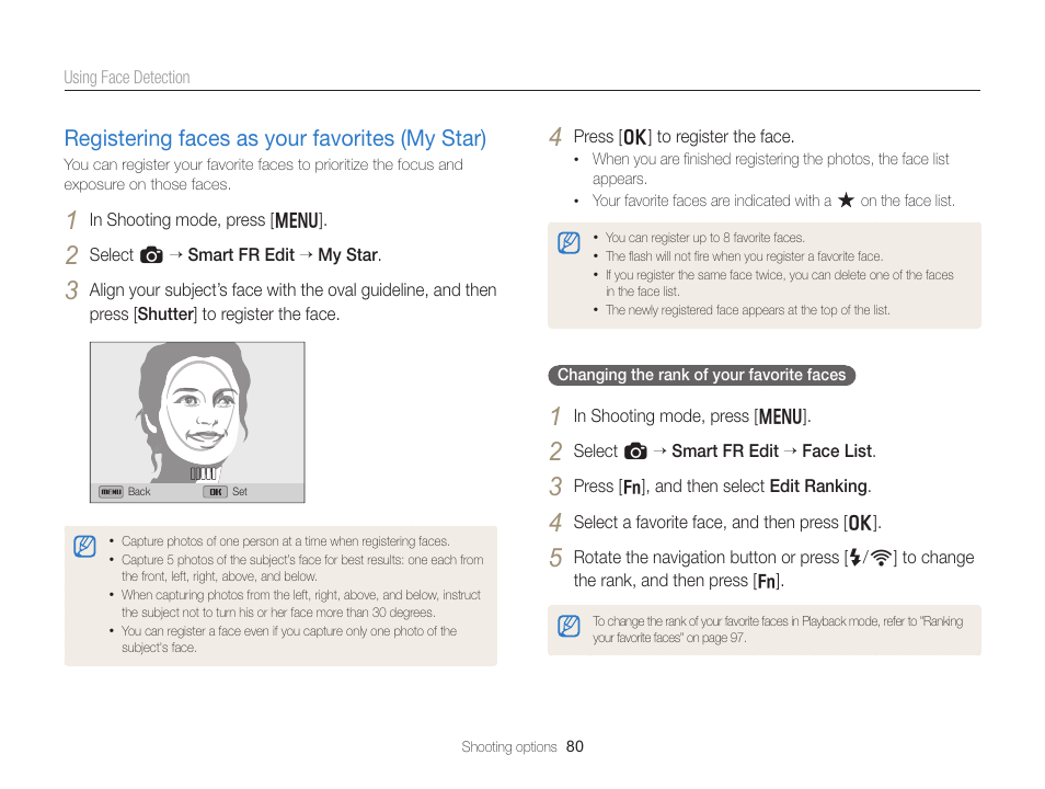 Registering faces as your favorites (my star), Registering faces as your favorites, My star) ………………………………… 80 | Samsung EC-EX2FZZBPBUS User Manual | Page 81 / 193