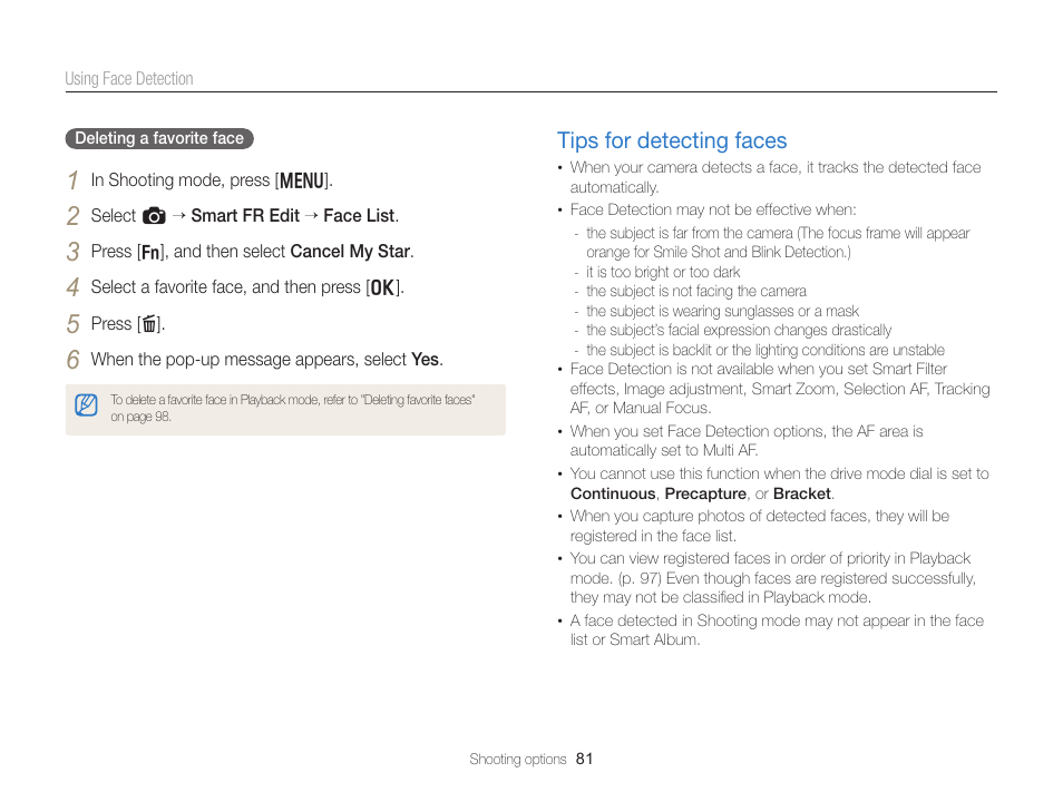 Tips for detecting faces, Tips for detecting faces …………………… 81 | Samsung EC-EX2FZZBPBUS User Manual | Page 82 / 193