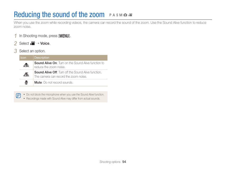 Reducing the sound of the zoom | Samsung EC-EX2FZZBPBUS User Manual | Page 95 / 193