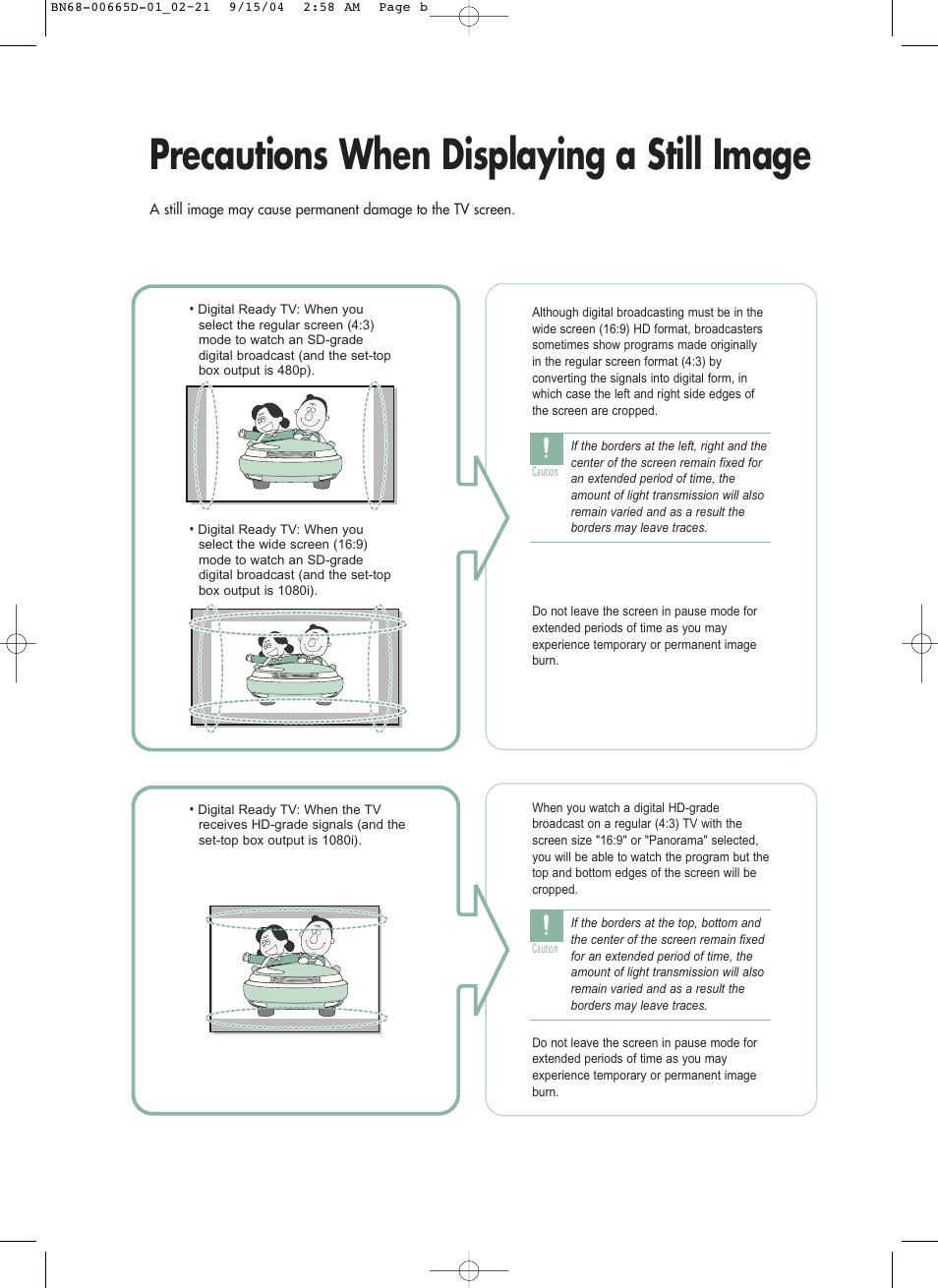 Precautions when displaying a still image | Samsung LTP468WX-XAA User Manual | Page 2 / 126
