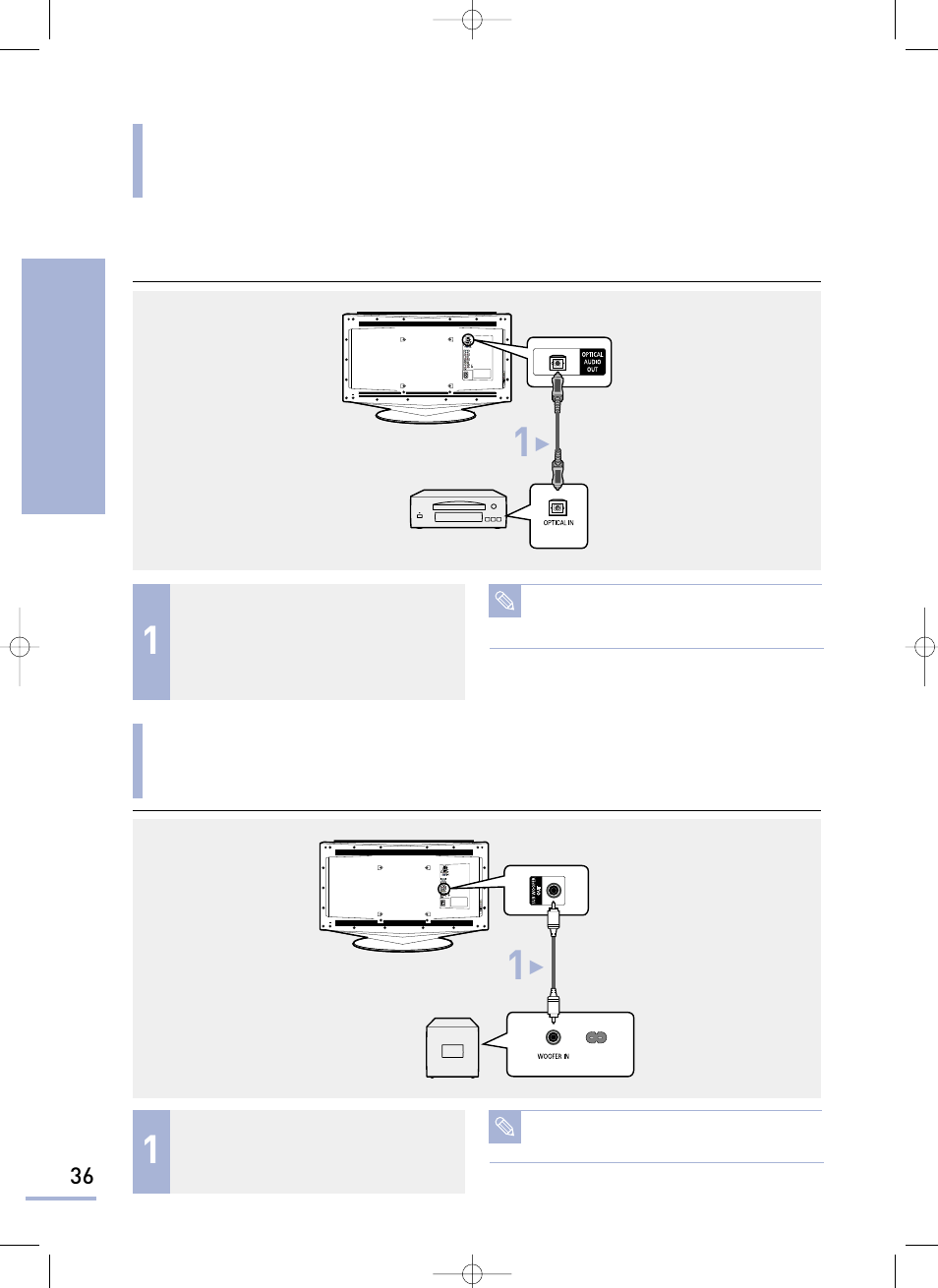 Connecting to a digital audio system, Connecting a sub woofer speaker | Samsung LTP468WX-XAA User Manual | Page 38 / 126