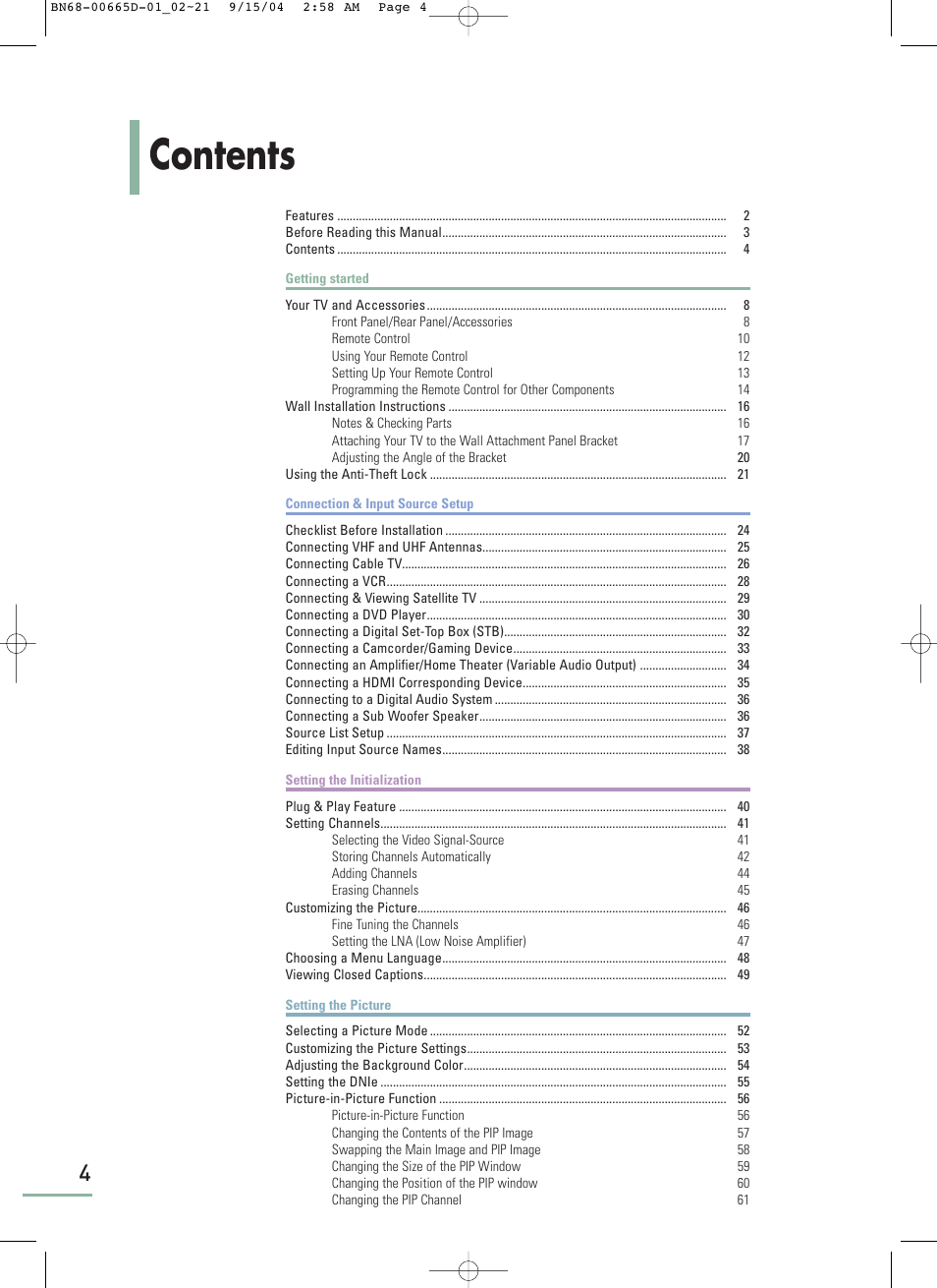 Samsung LTP468WX-XAA User Manual | Page 6 / 126