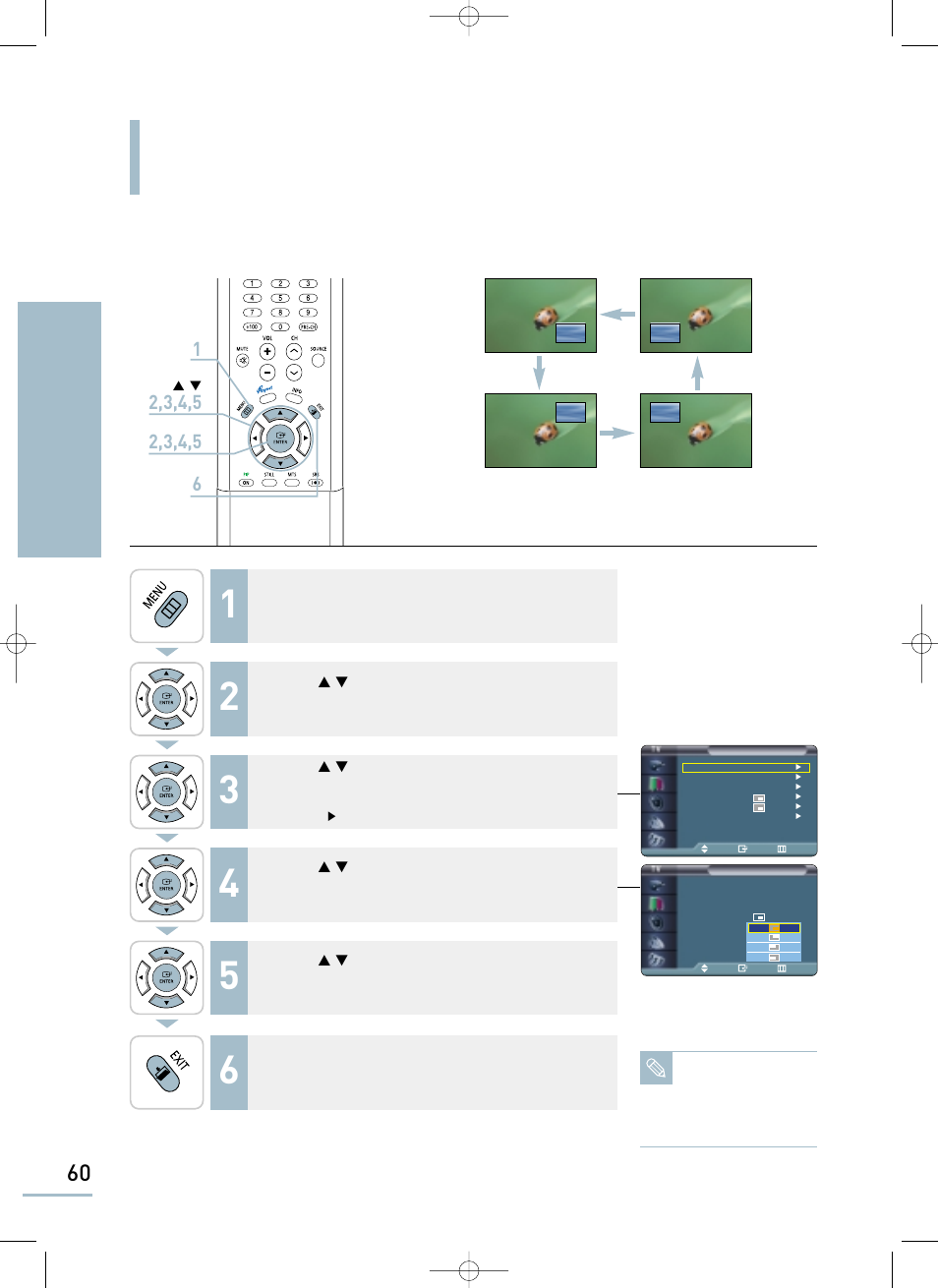 Changing the position of the pip window, Setting the picture picture-in-picture function | Samsung LTP468WX-XAA User Manual | Page 62 / 126