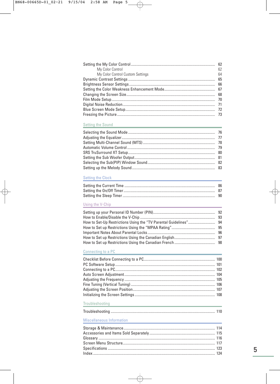 Samsung LTP468WX-XAA User Manual | Page 7 / 126