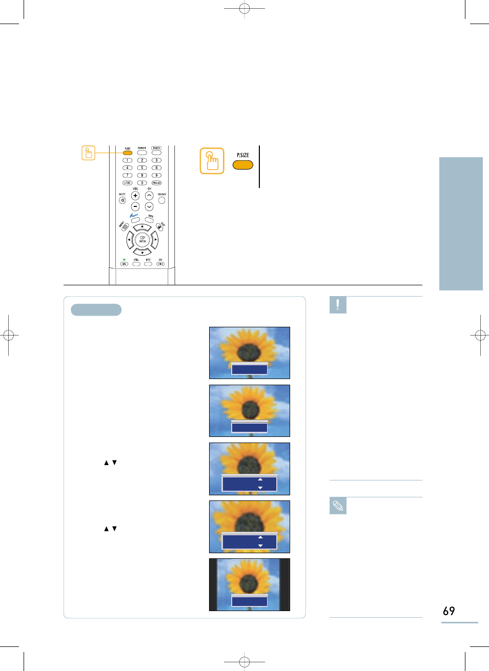 Setting the picture changing the screen size | Samsung LTP468WX-XAA User Manual | Page 71 / 126