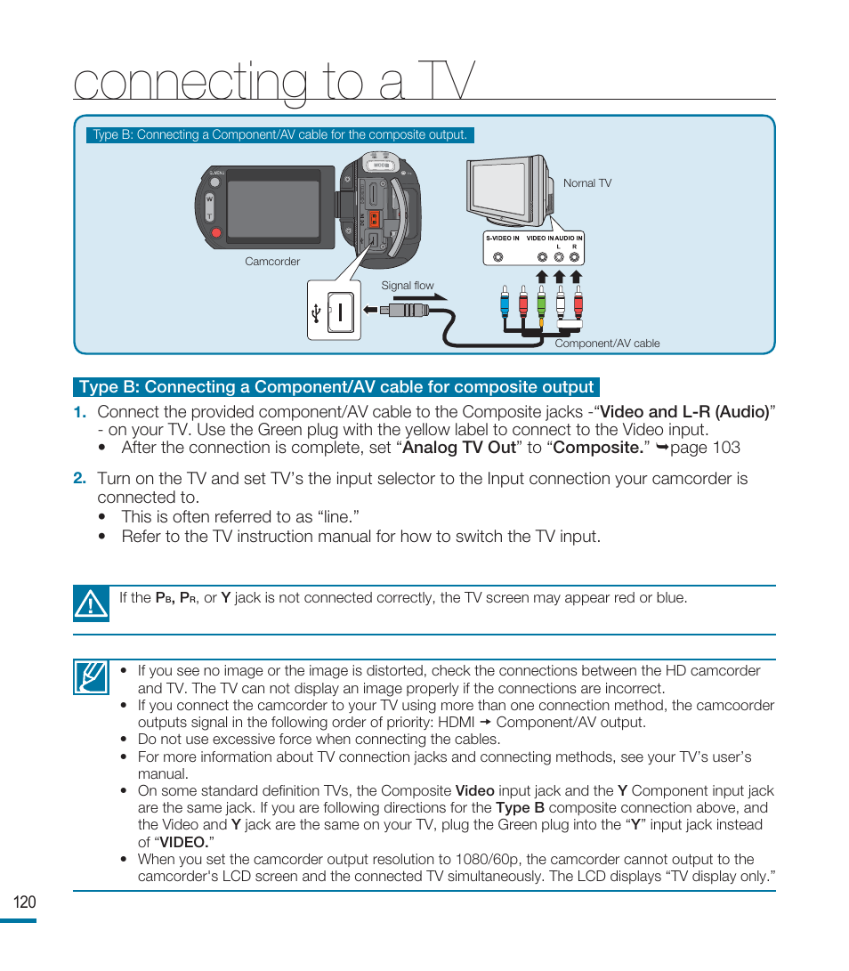 Connecting to a tv | Samsung HMX-M20BN-XAA User Manual | Page 124 / 147