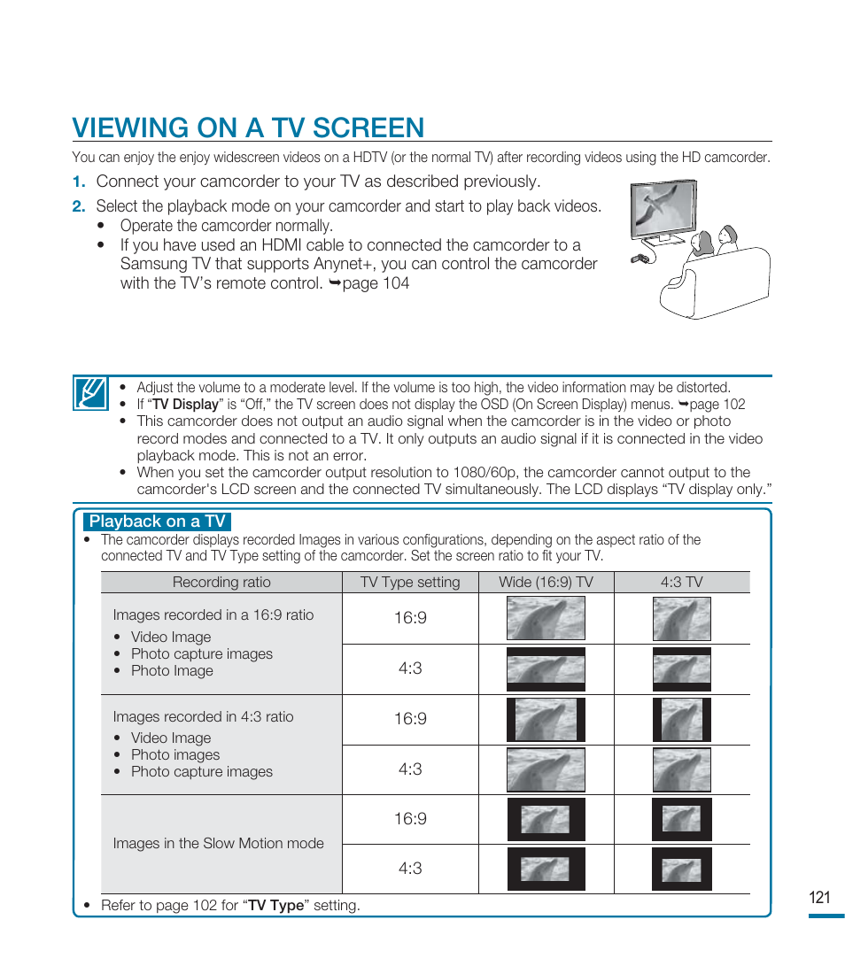 Viewing on a tv screen | Samsung HMX-M20BN-XAA User Manual | Page 125 / 147