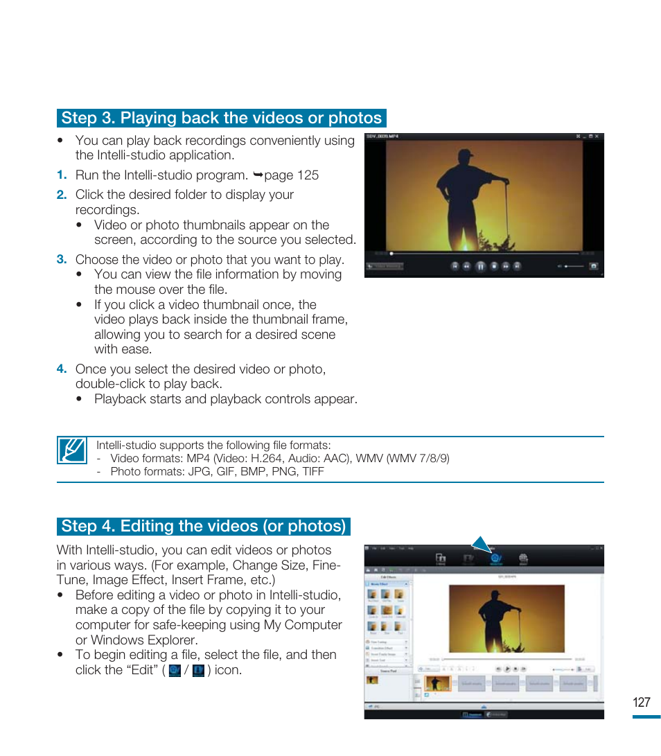 Step 3. playing back the videos or photos, Step 4. editing the videos (or photos) | Samsung HMX-M20BN-XAA User Manual | Page 131 / 147