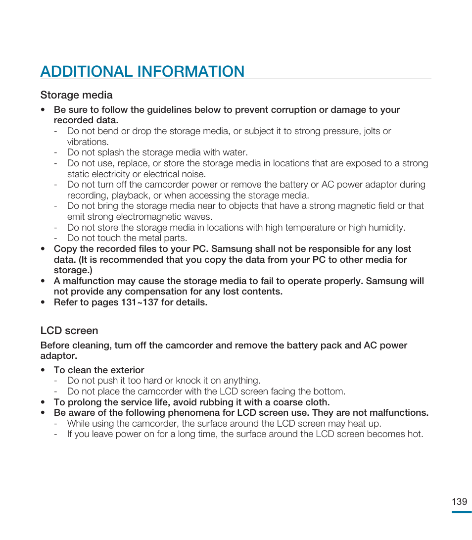 Additional information | Samsung HMX-M20BN-XAA User Manual | Page 143 / 147