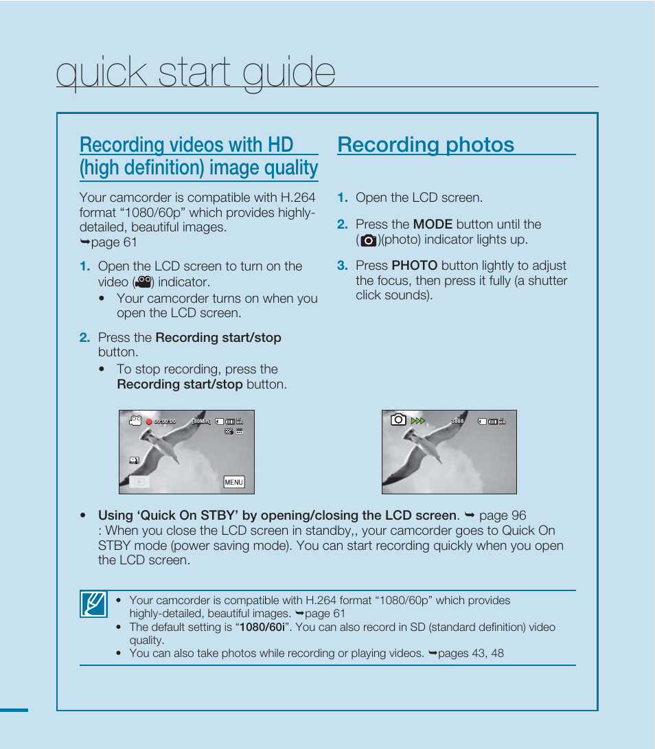 Quick start guide | Samsung HMX-M20BN-XAA User Manual | Page 18 / 147