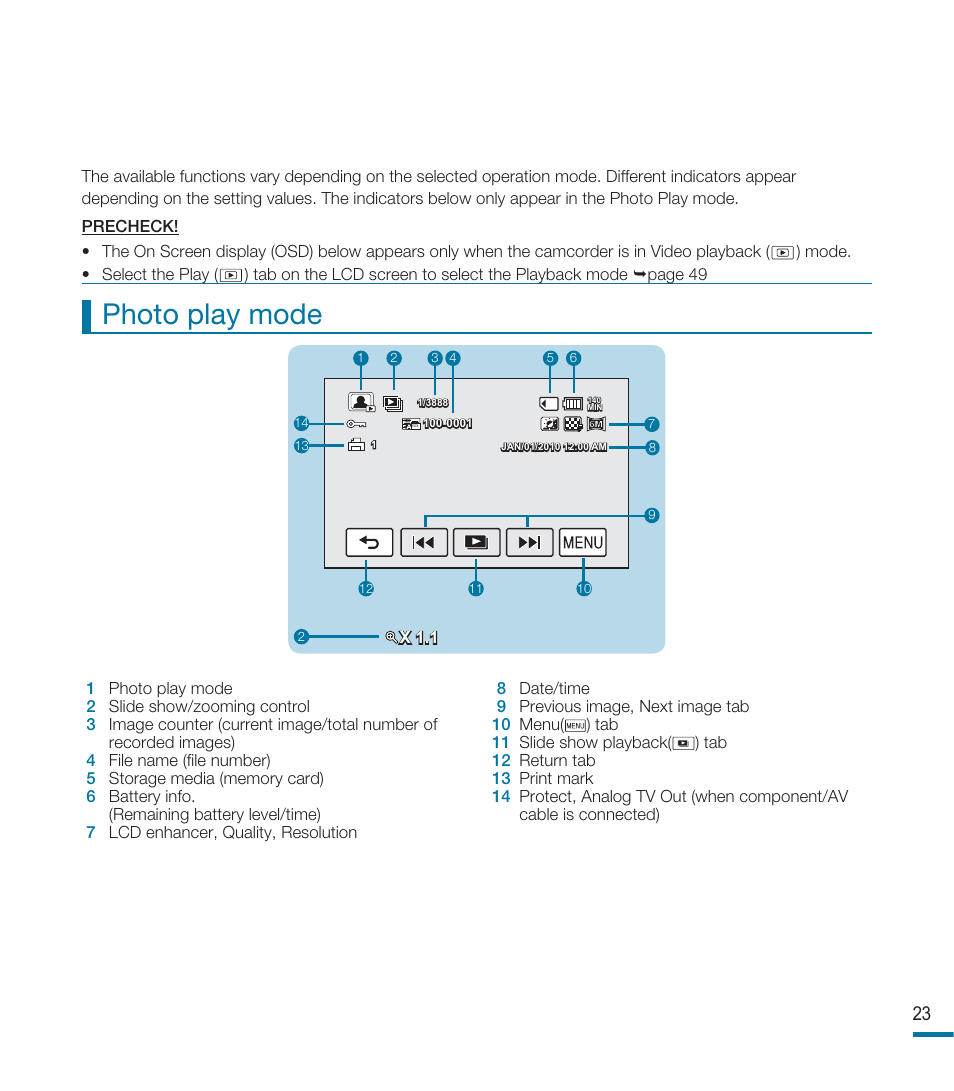 Photo play mode | Samsung HMX-M20BN-XAA User Manual | Page 27 / 147