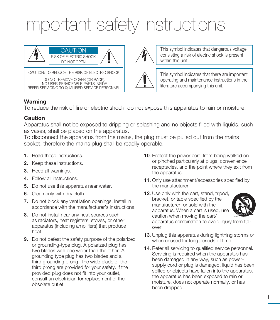 Important safety instructions | Samsung HMX-M20BN-XAA User Manual | Page 5 / 147