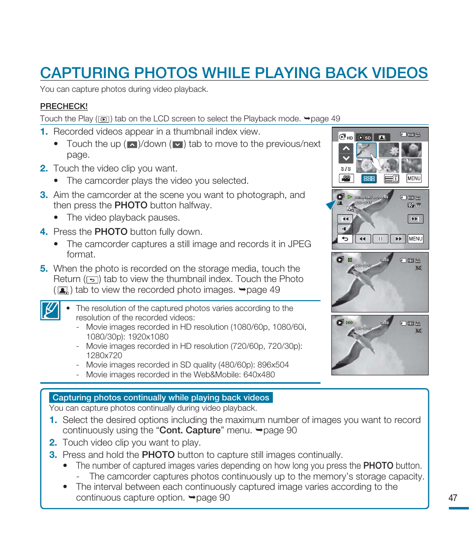 Capturing photos while playing back videos | Samsung HMX-M20BN-XAA User Manual | Page 51 / 147