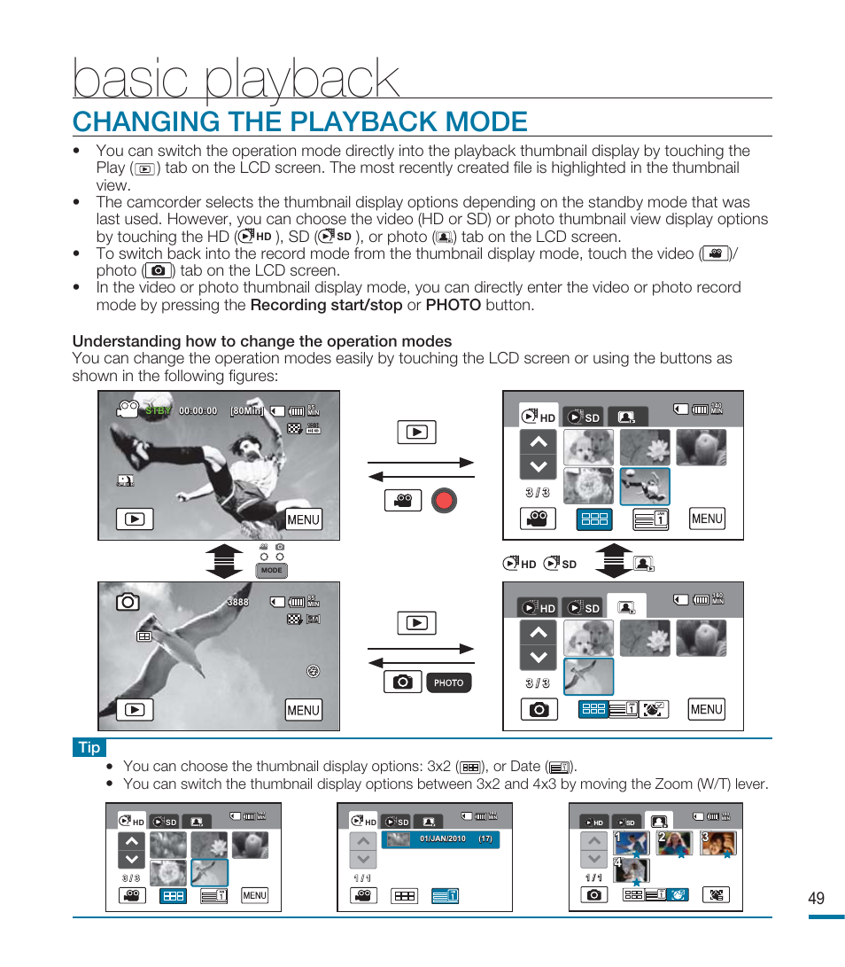 Basic playback, Changing the playback mode | Samsung HMX-M20BN-XAA User Manual | Page 53 / 147