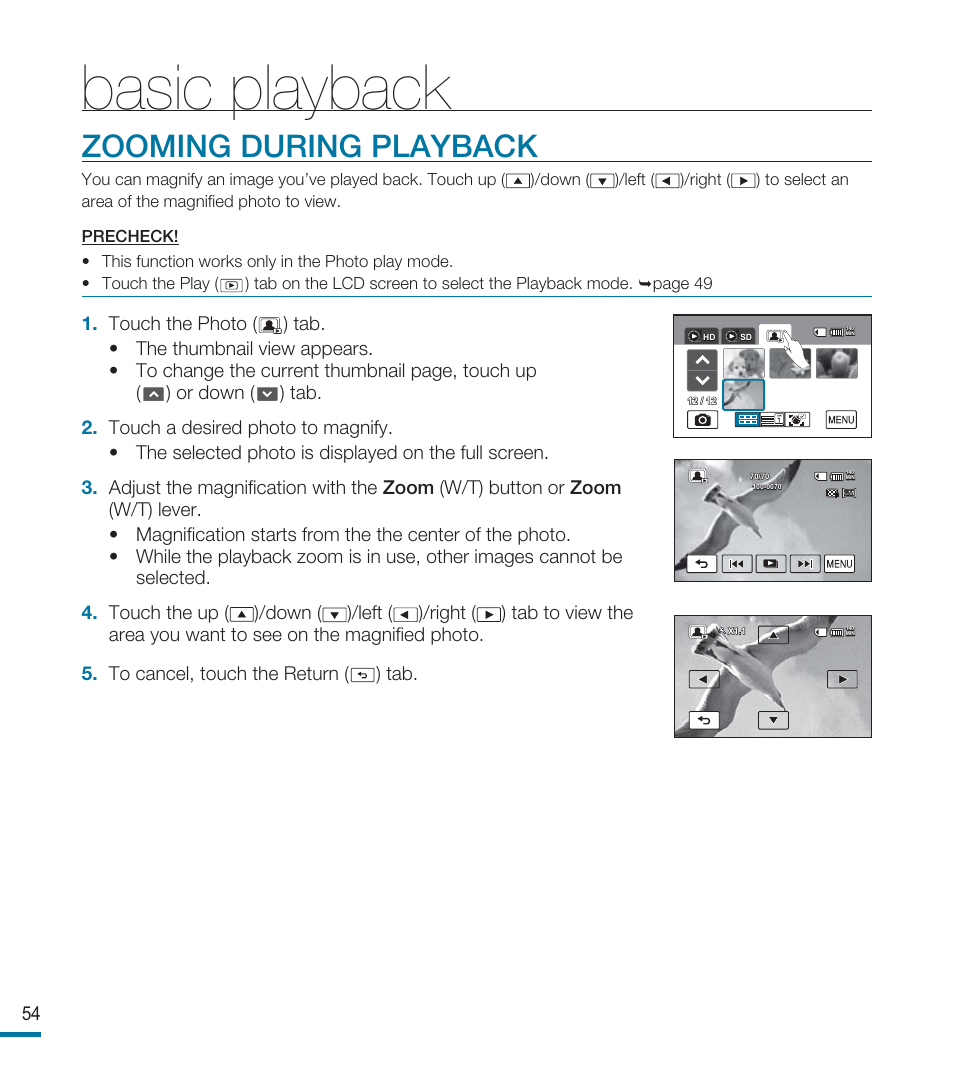 Zooming during playback, Basic playback | Samsung HMX-M20BN-XAA User Manual | Page 58 / 147