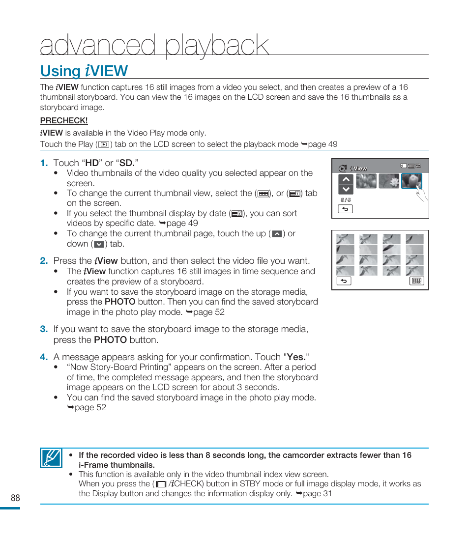 Using iview, Advanced playback, Using view | Samsung HMX-M20BN-XAA User Manual | Page 92 / 147