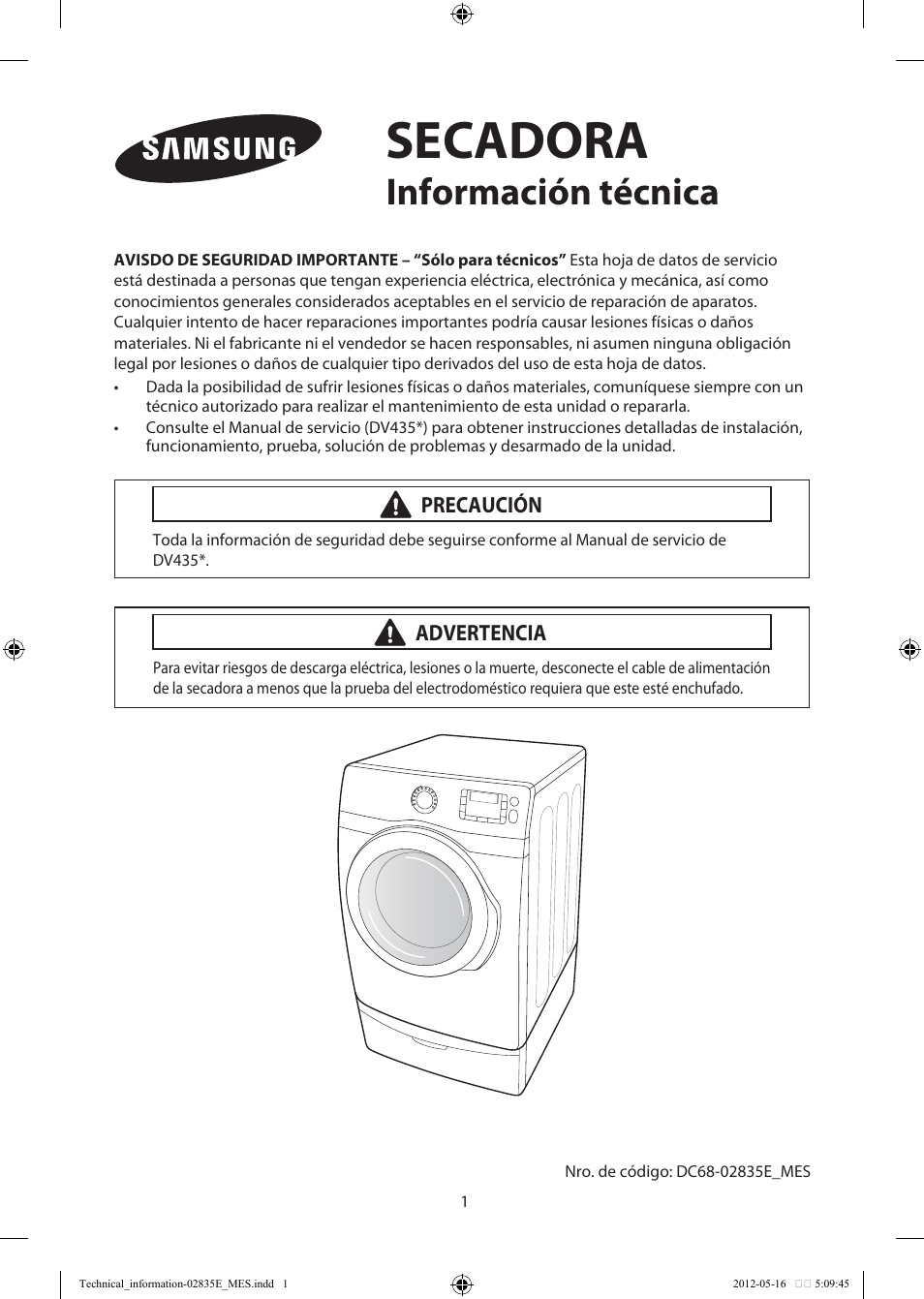 Secadora, Información técnica | Samsung DV435GTGJRA-A1 User Manual | Page 13 / 36
