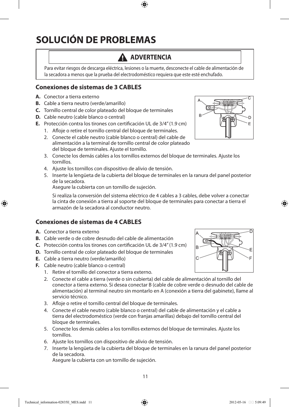 Solución de problemas, Advertencia | Samsung DV435GTGJRA-A1 User Manual | Page 23 / 36