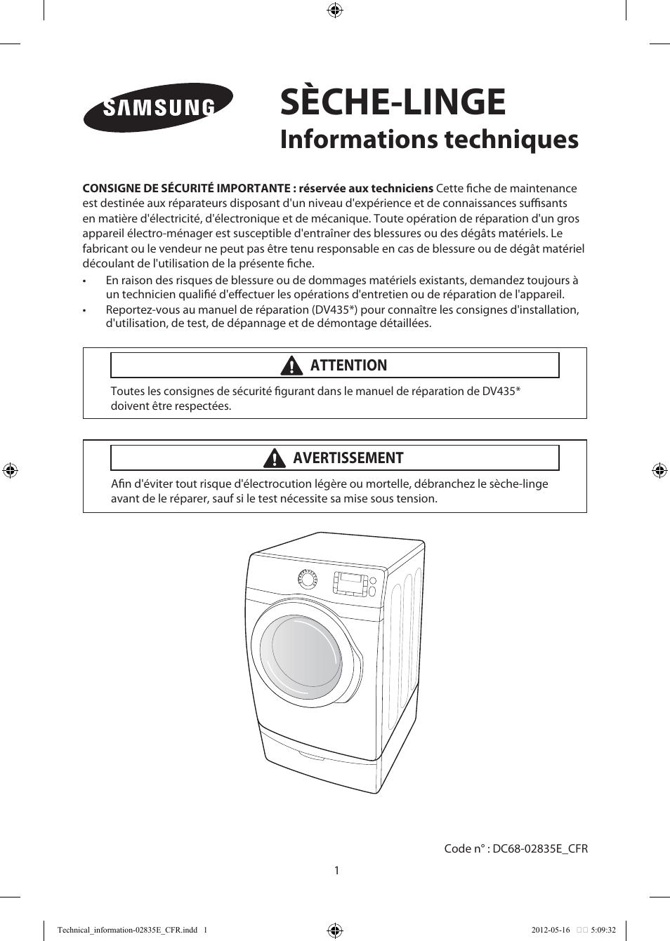Sèche-linge, Informations techniques | Samsung DV435GTGJRA-A1 User Manual | Page 25 / 36