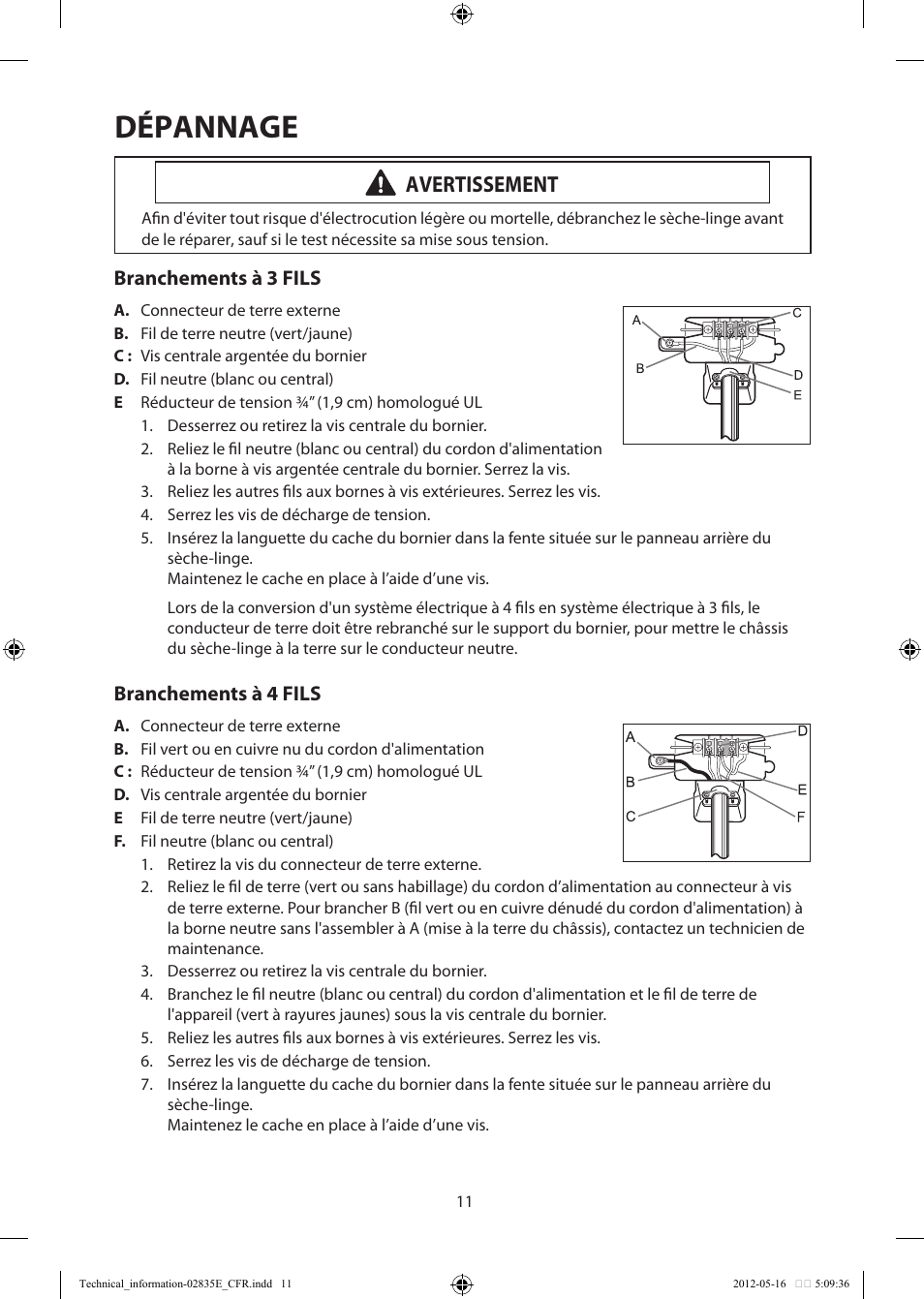 Dépannage, Avertissement | Samsung DV435GTGJRA-A1 User Manual | Page 35 / 36