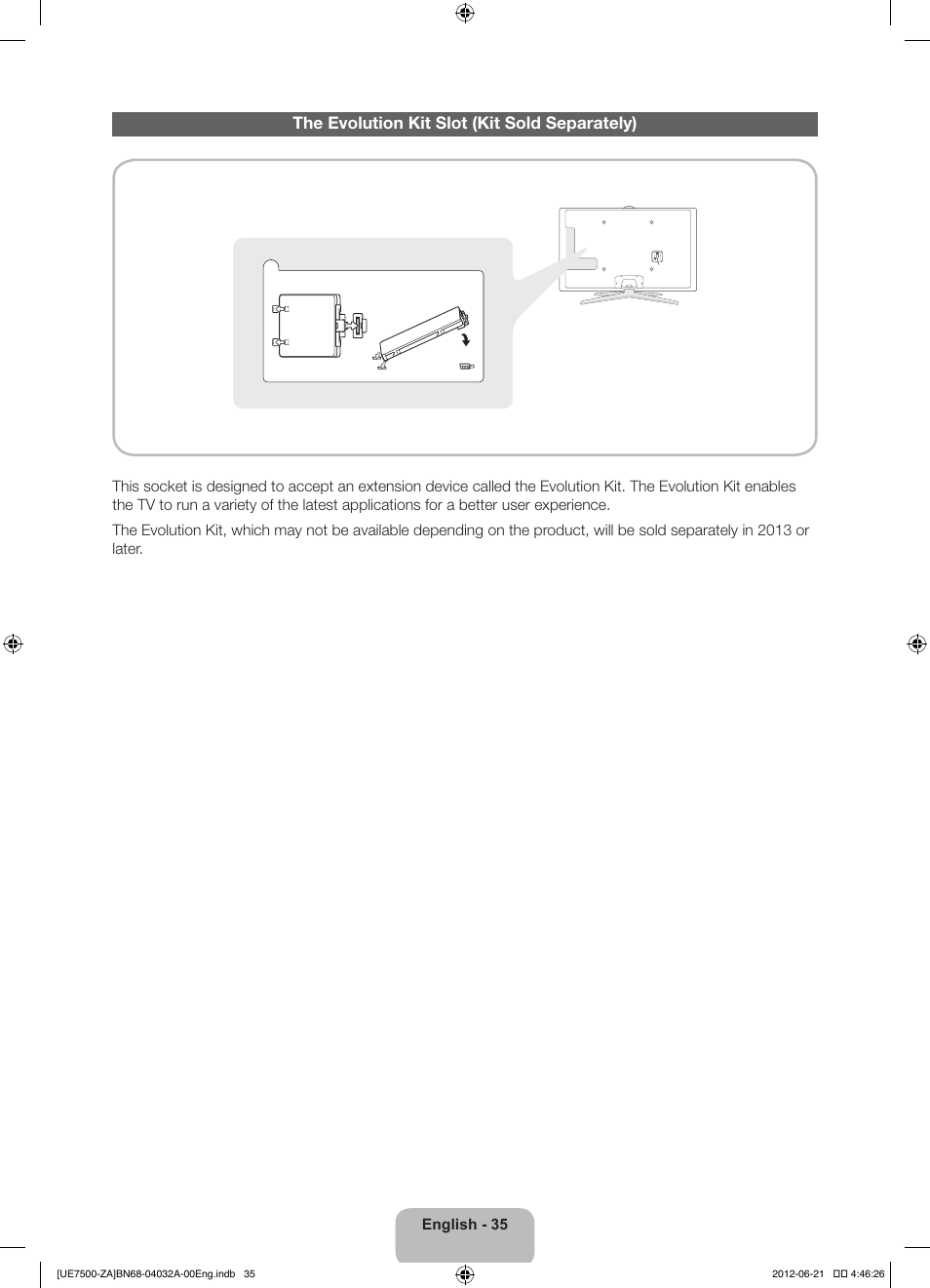 The evolution kit slot (kit sold separately) | Samsung UN46ES7500FXZA User Manual | Page 35 / 64