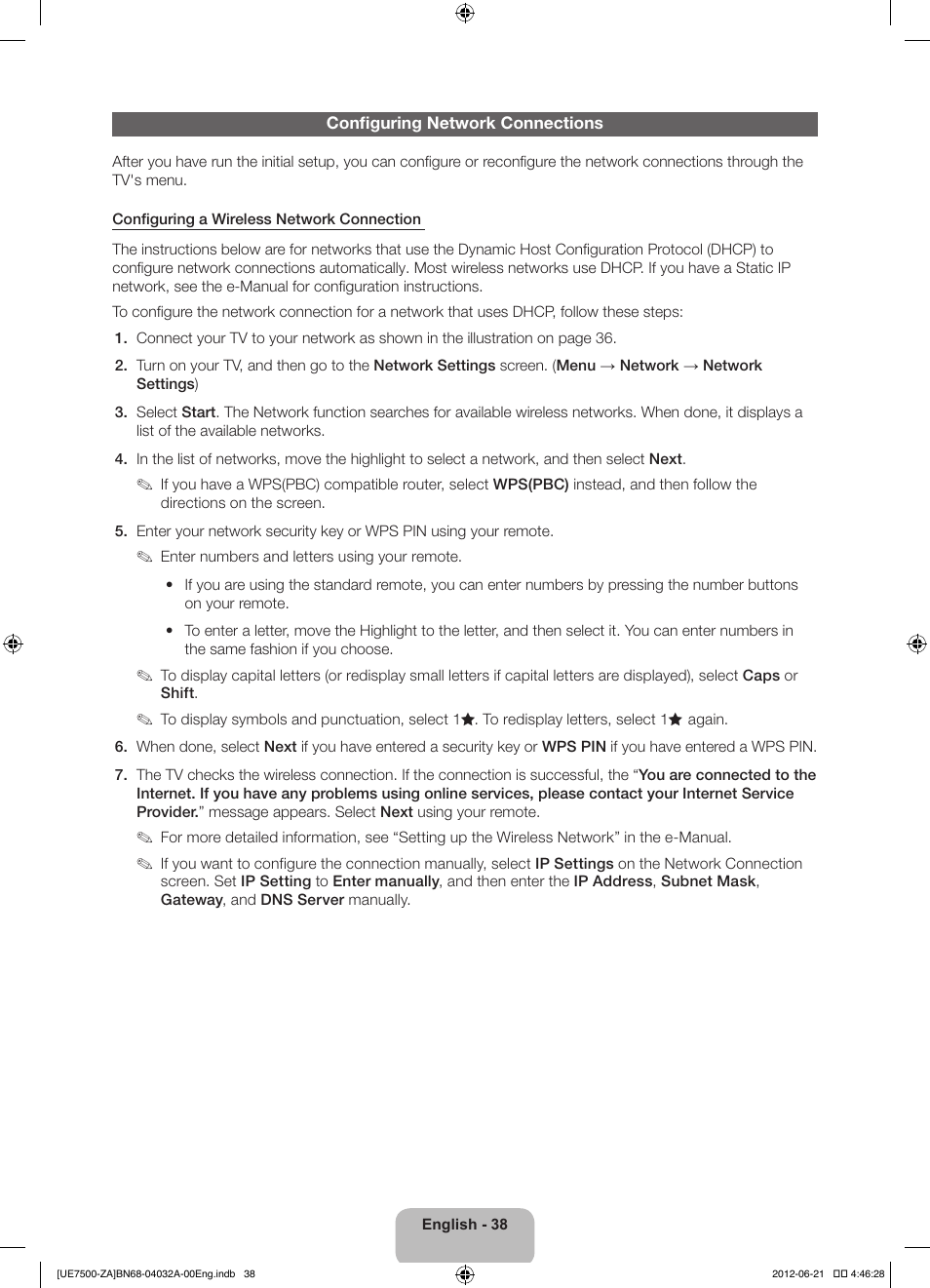 Samsung UN46ES7500FXZA User Manual | Page 38 / 64