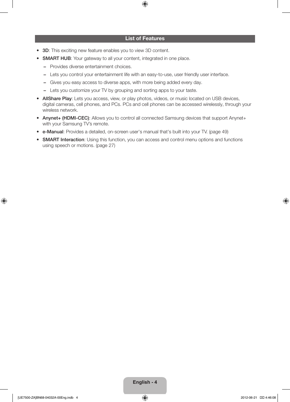Samsung UN46ES7500FXZA User Manual | Page 4 / 64