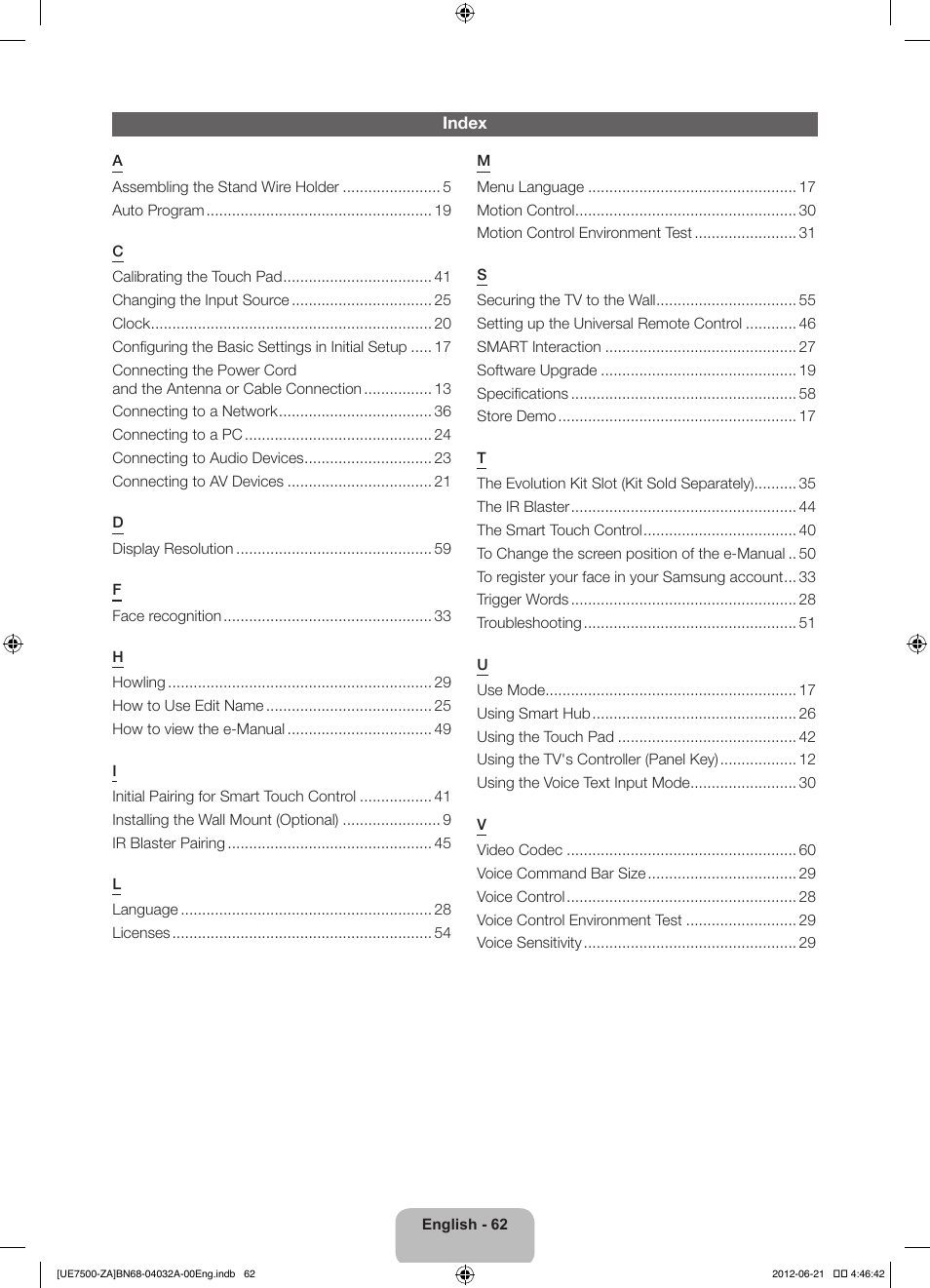 Samsung UN46ES7500FXZA User Manual | Page 62 / 64