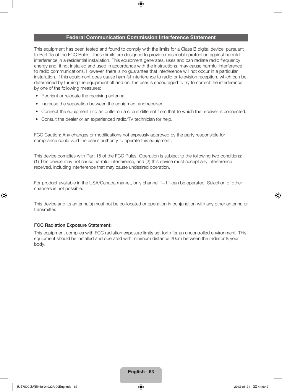 Samsung UN46ES7500FXZA User Manual | Page 63 / 64