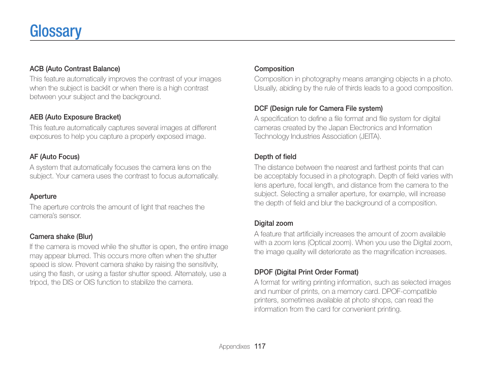 Glossary | Samsung EC-PL120ZBPBUS User Manual | Page 118 / 127