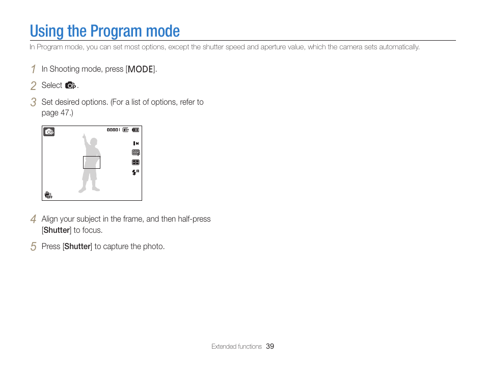 Using the program mode | Samsung EC-PL120ZBPBUS User Manual | Page 40 / 127