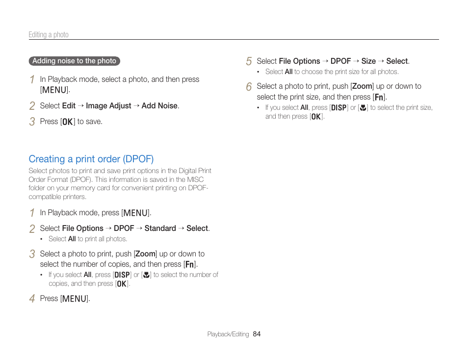 Creating a print order (dpof), Creating a print order (dpof) …………… 84 | Samsung EC-PL120ZBPBUS User Manual | Page 85 / 127