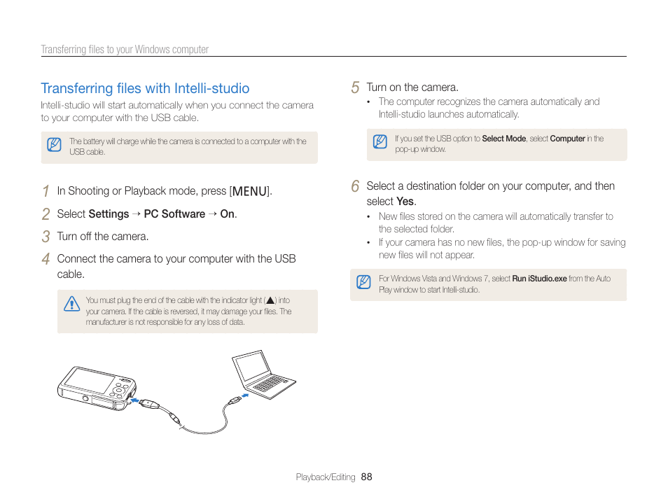 Transferring files with intelli-studio, Transferring ﬁles with intelli-studio, Transferring ﬁles with intelli-studio ………… 88 | Samsung EC-PL120ZBPBUS User Manual | Page 89 / 127