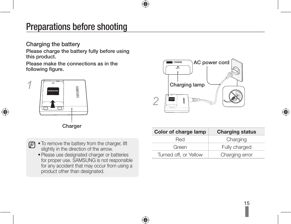 Preparations before shooting | Samsung ES-NX10ZZSEB User Manual | Page 15 / 100