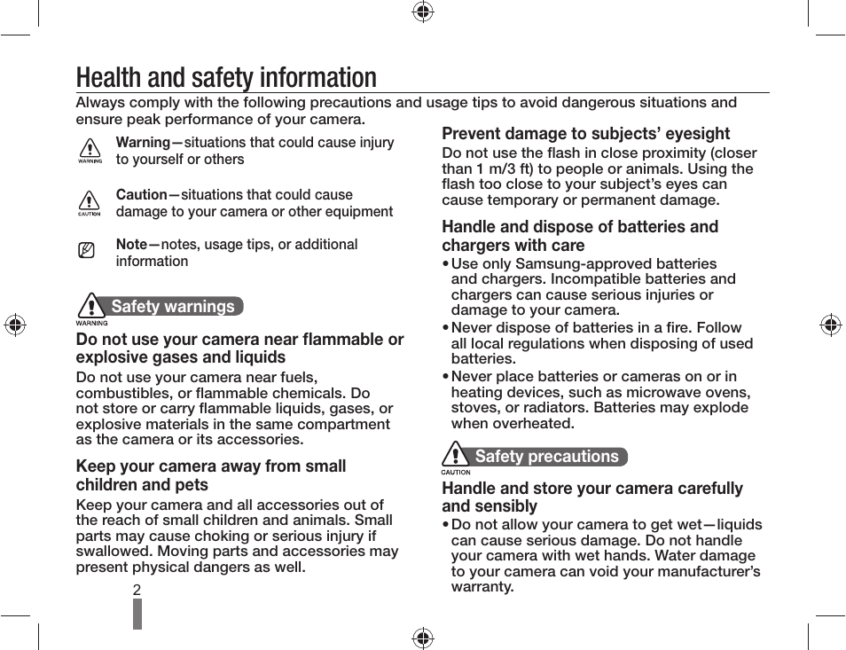 Health and safety information | Samsung ES-NX10ZZSEB User Manual | Page 2 / 100