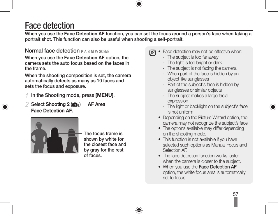 Face detection | Samsung ES-NX10ZZSEB User Manual | Page 57 / 100