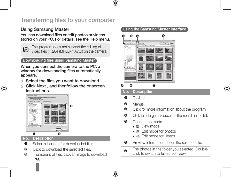 Transferring files to your computer | Samsung ES-NX10ZZSEB User Manual | Page 76 / 100